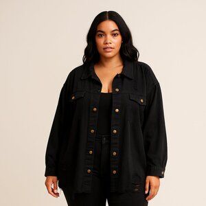 A500 • Distressed Black Button-Up Shacket